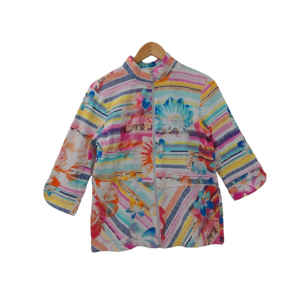 Onque Casual Lightweight Jacket Womens M Floral Zip Front Spring Summer‎